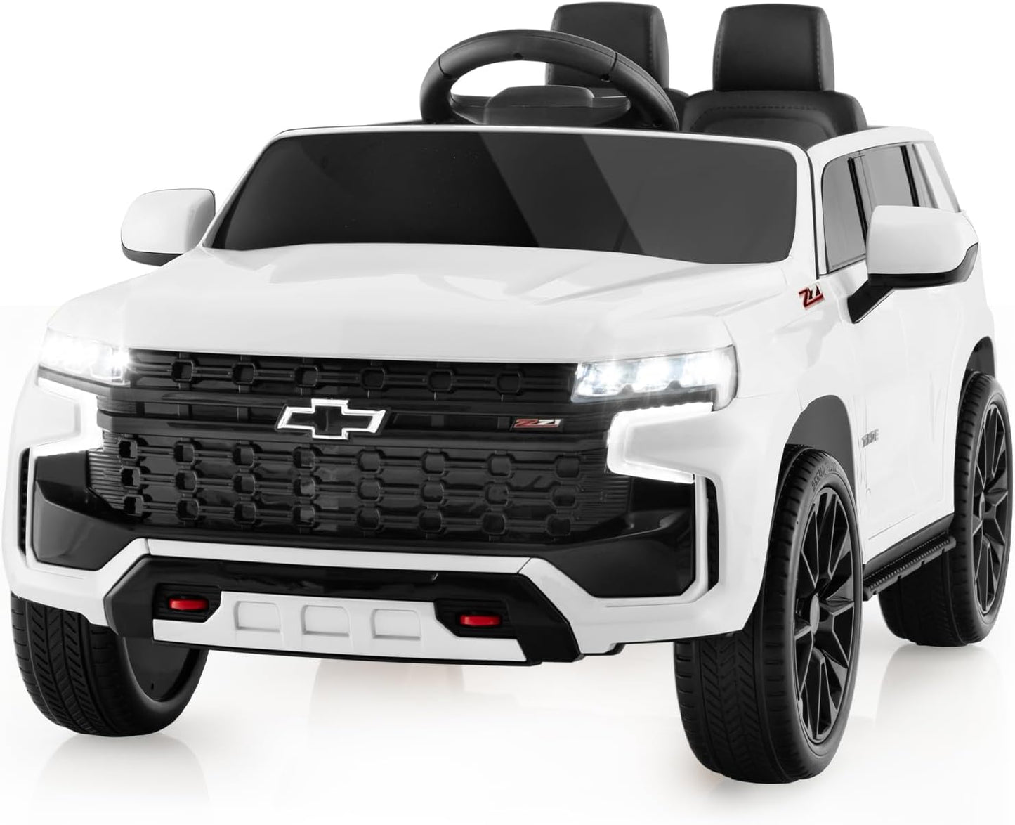 Costzon Ride on Car, 12V Licensed Chevrolet Tahoe Battery Powered Electric Vehicle w/ 2.4G Remote Control, High/Low Speed, Music, Lights, MP3/USB/FM, Spring Suspension, Electric SUV for Kids (White)