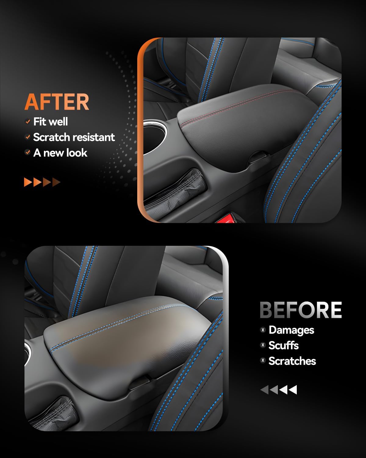 CDEFG for Ford Mustang 2024-2025 Center Console Cover Armrest Box Cover for Mustang 2024 2025 Accessories Console Arm Rest Protector Red Line