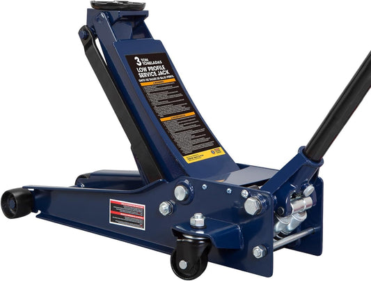 TCE Ultra Low Profile 3 Ton Hydraulic Floor Jack, 6600 LBS Heavy Duty Dual Pump Car Jack for Cars/Trucks/SUVs, ASME Certified with Detachable Handle (Blue)