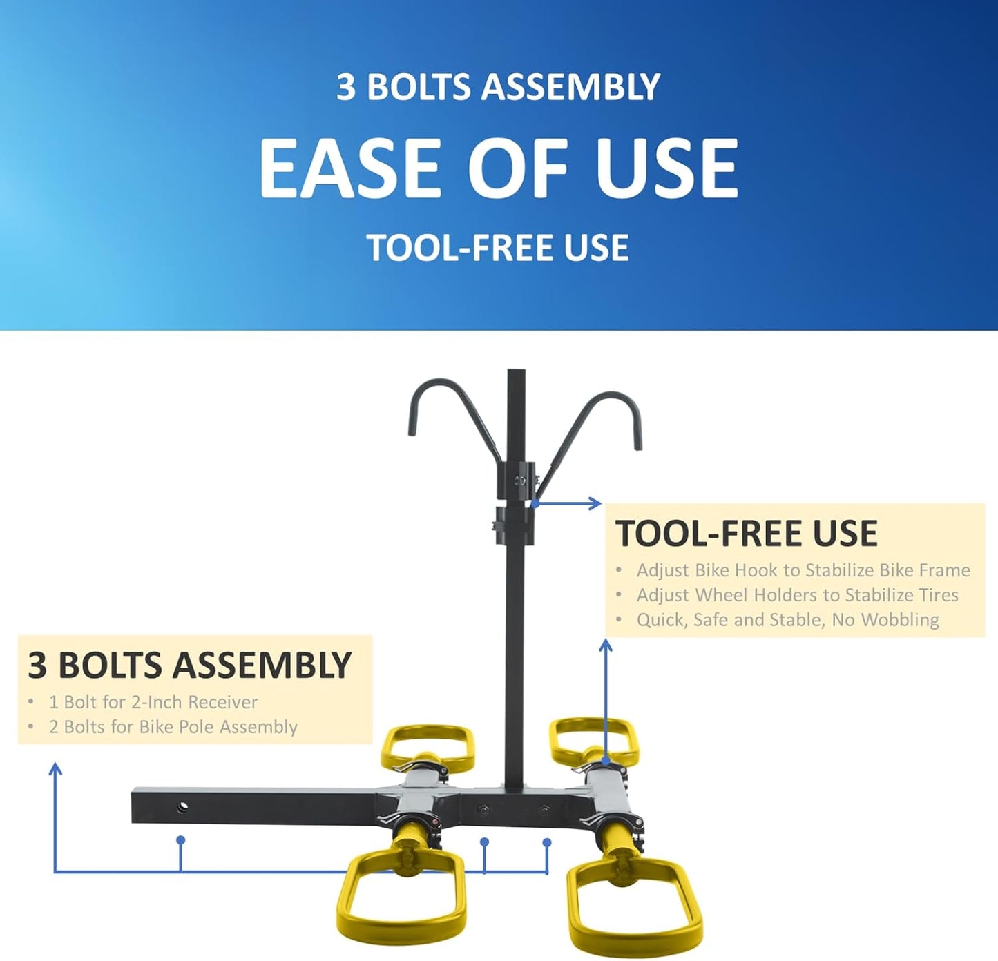 Trailer Hitch Bike Rack for Car 2 Bikes, E Bike Carrier Hitch Mount 2 Bike, Fat-Tire Ebike Rack for Tow Hitch, Fits 2" Receiver for SUV Truck Rv Van (2 Bike - 200 Lbs Cap - Golden)