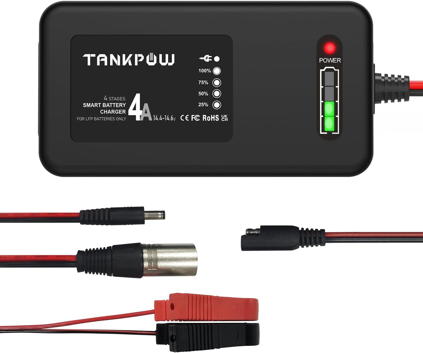 4-Amp LiFePO4 Battery Charger,14.6 Volt Lithium Battery Charger,Smart Charger for Cars,Motorcycles,Lawn Mowers,Toy Cars,Golf Carts,UAV,Fishing Boat,Lithium and Deep Cycle Batteries