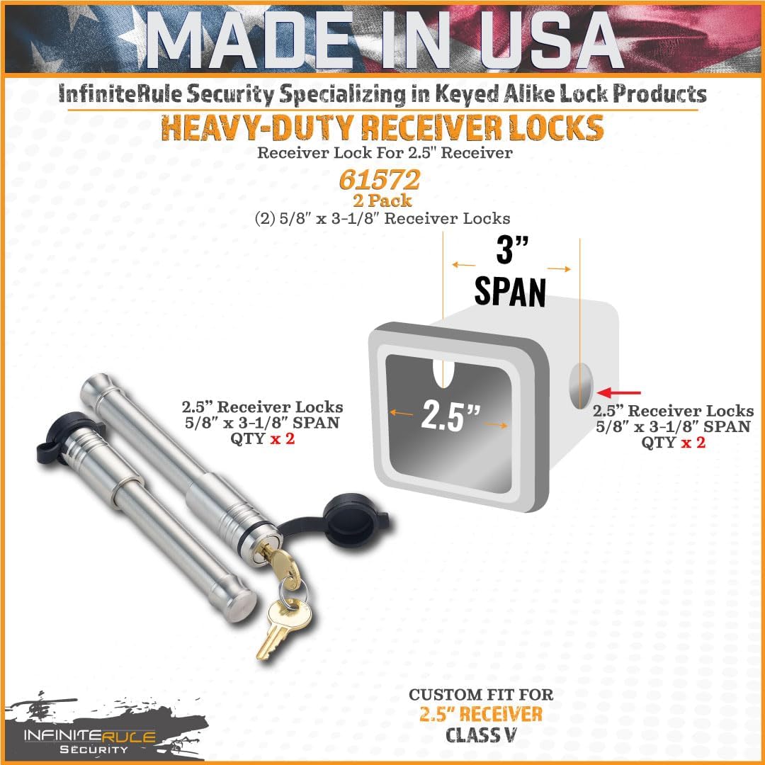 61572 | 2 Pack, Keyed Alike, Receiver Locks for 2" and 2.5" Receiver Class III, IV, V and Gen-Y Hitch Mega Duty 10K LB & 16K LB