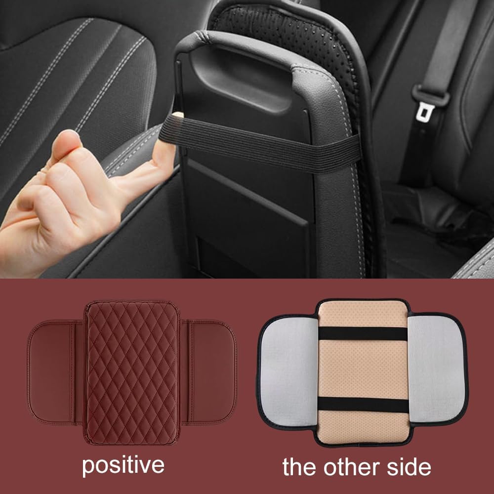Memory Cotton Leather Car Armrest Box Pad, 2025 New Universal Style Memory Cotton Car Armrest Box Pad, Upgrade Vehicle Seat Box Cushion Protector for SUV Truck (Light Brown)