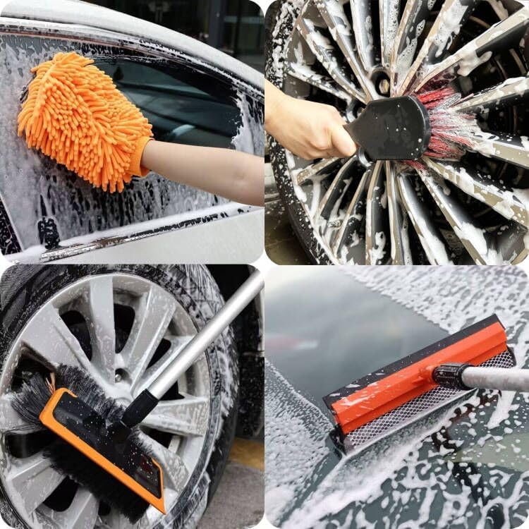 62'' Car Wash Brush with Long Handle, Soft Bristle Scratch-Free Car Wash Cleaning Detailing Brush Mop Kit Wash Mitt Towel Windshield Squeegee Wheel Tire Brush for Car SUV Truck RV Cleaning