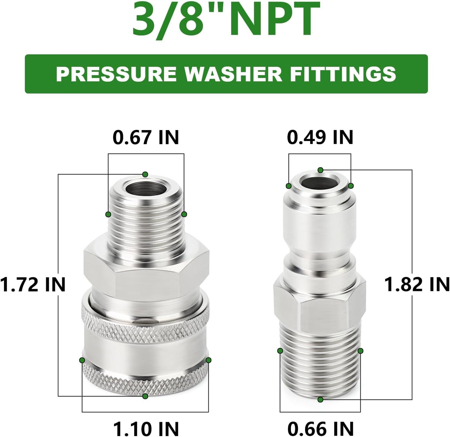 TAISHER 4PCS 304 Stainless Steel Pressure Washer Adapter Kit, Quick Connect Fittings，3/8" Male