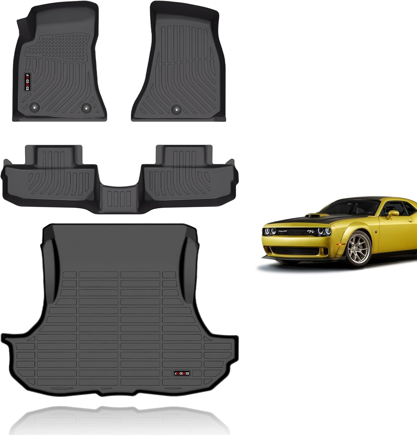 KELCSEECS Floor Mats & Cargo Liner for 2015 2016 2017 2018 2019 2020 2021 2022 2023 Dodge Challenger RWD All Weather Car Mats Trunk Mat Dodge Challenger RWD Floor Mats Accessories