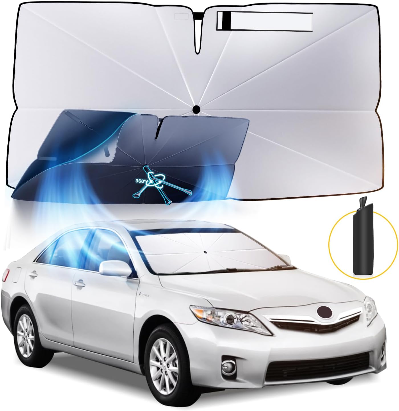 Windshield Sun Shade Umbrella: for Toyota Camry 2007 2008 2009 2010 2011 - Front Car Window Shades - Double 2007-2011-Camry Thickened Foldable Sunshades Block UV Keep Cool