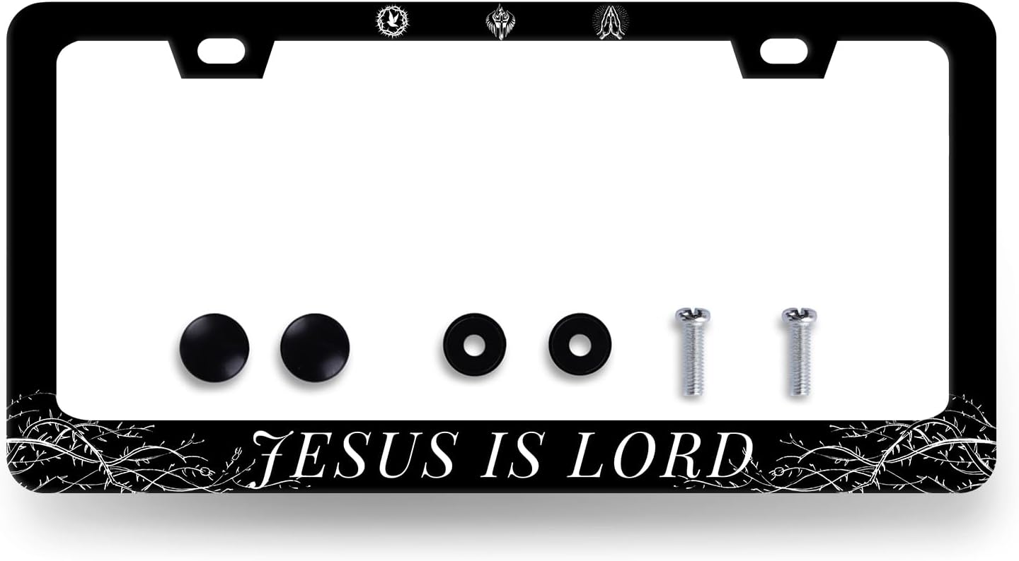 Jesus is Lord License Plate Frame Christian License Plate Holder Stainless Steel Funny Design with 2 Holes and Screws 12.3" x 6.3"