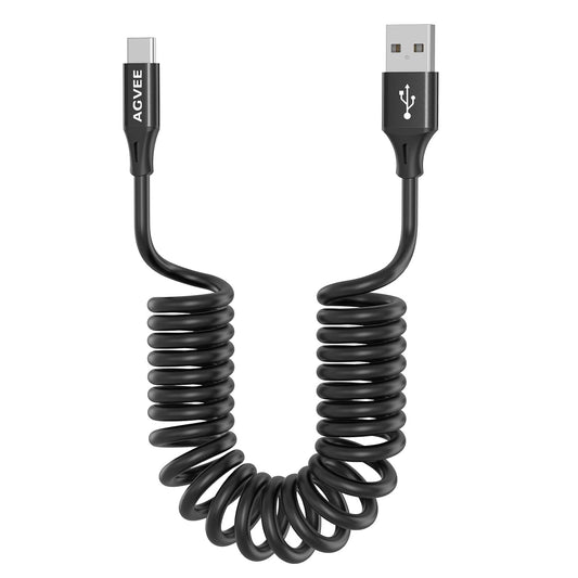 AGVEE 5ft Coiled Short USB to USB-C Charging Cable [USB-IF Certified] 3A Fast Charger Cord in Car for iPhone 16/15 CarPlay, Galaxy S25 S24 S23 S22 S21 S10 S9 S8, Google Pixel, Black