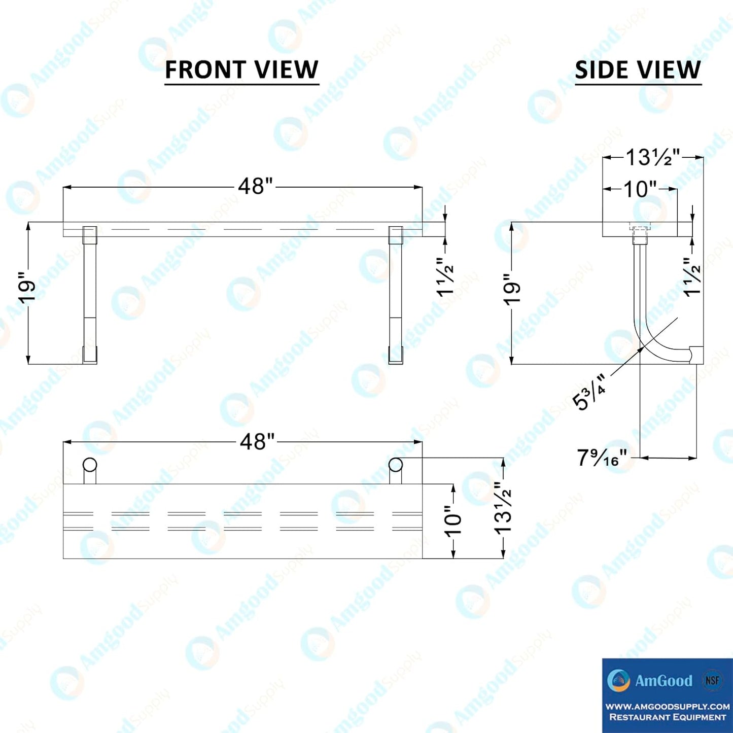AmGood 13.5 in. x 49 in. Stainless Steel Adjustable Work Surface for 30 in. x 48 in. Equipment Stand
