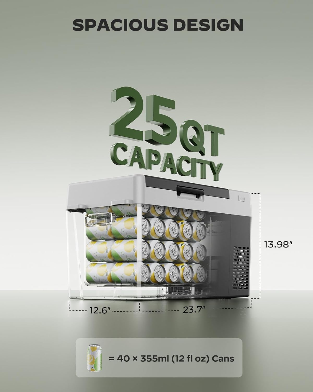 Marsail 12V Car Fridge 25QT Portable Freezer -4°F to 68°F, Compressor Cooler for Camping Travel Truck RV Home, Efficient Cooling & ECO Mode, Black