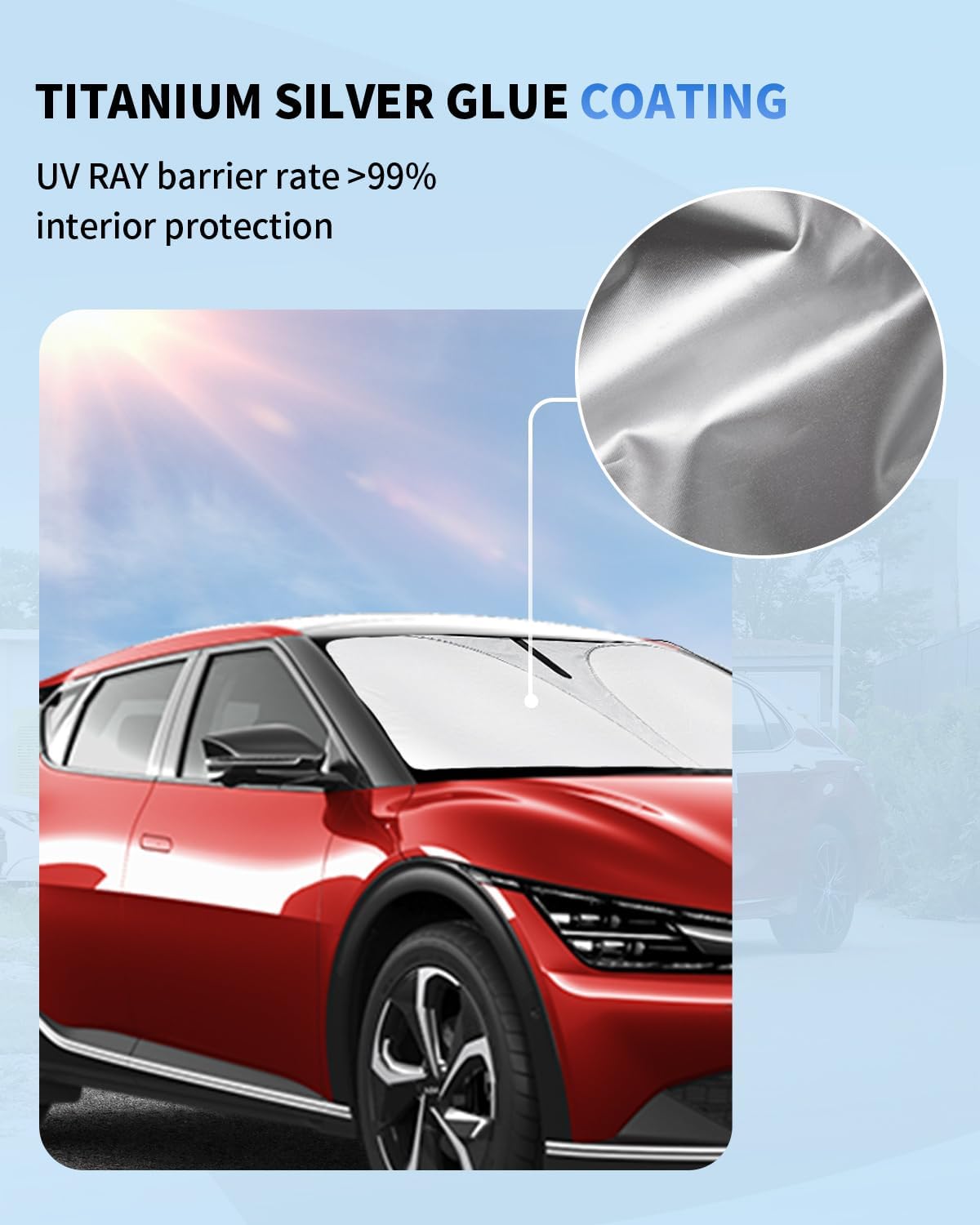 Sunshade for EV6 Windshield Sun Shade Custom Fit for Kia EV6 2022 2023 2024 2025 Accessories 2 Layers Front Window Shield Sun Visor 240T Material Windshield Cover Protector Block UV Rays Heat