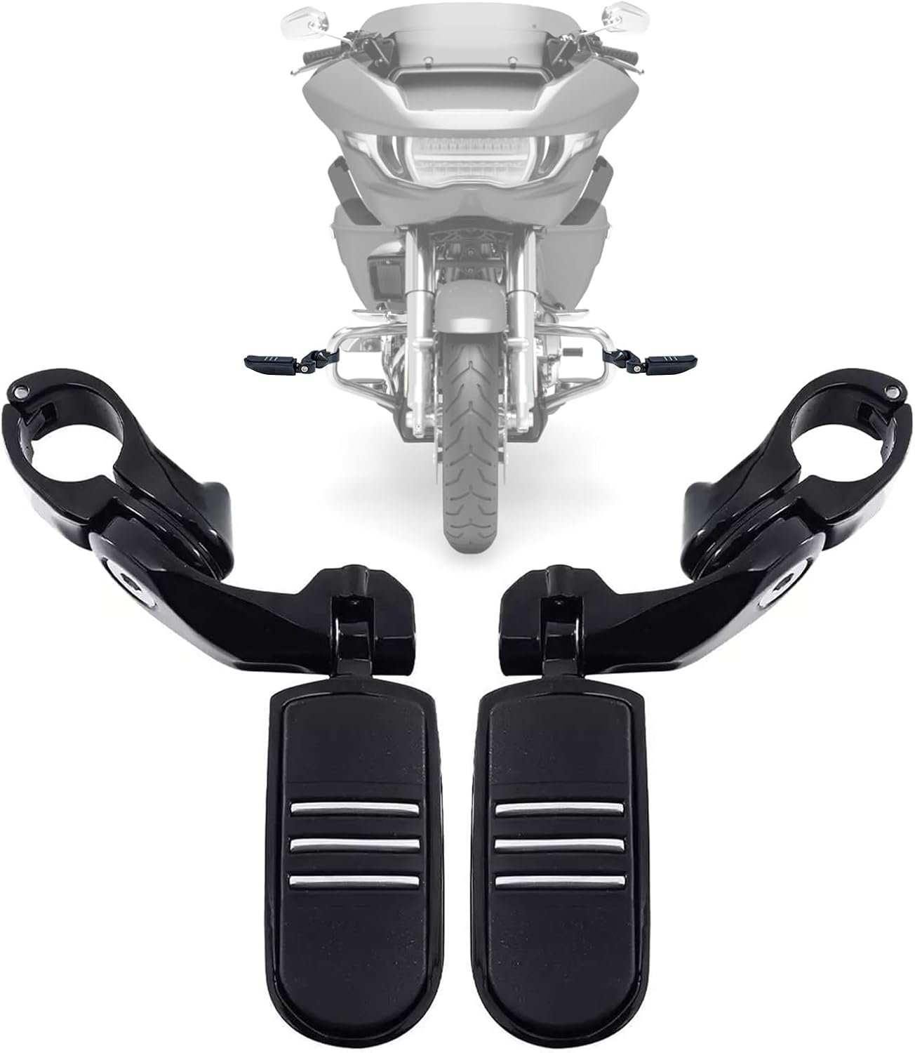 1.25" 32MM Motorcycle Adjustable Highway Pegs for Harley Davidson Touring Road King Road Glide Street Glide Electra Glide Dyna Sportster Softail 1 1/4" Crash Bar Highway Foot Pegs, Black