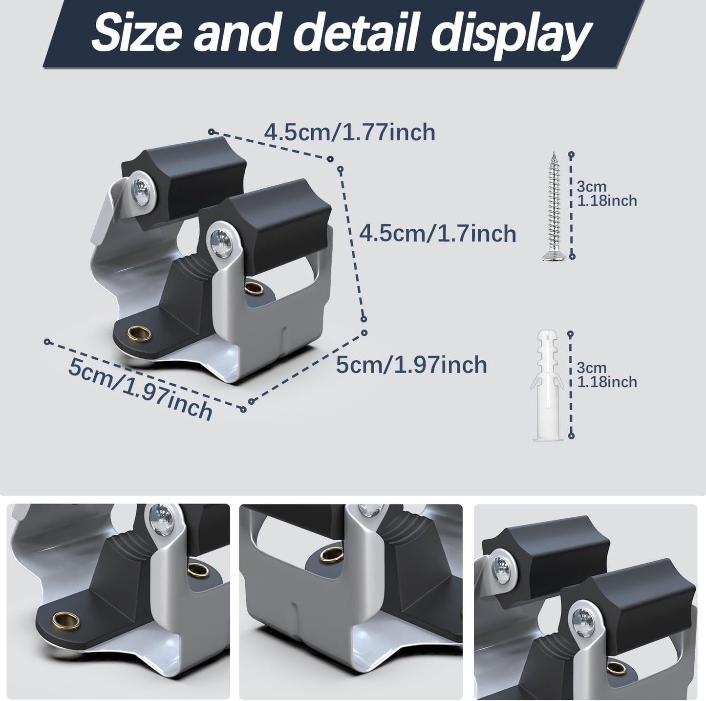 3-H Mop and Broom Holder Big Size Hanging 1 KG Extra,45 Pack Broom Hanger Wall Mount for Hanging and Organizing Shove Rake Yard Tools in Shed Kitchen Laundry Room Bathroom Garden(Black)