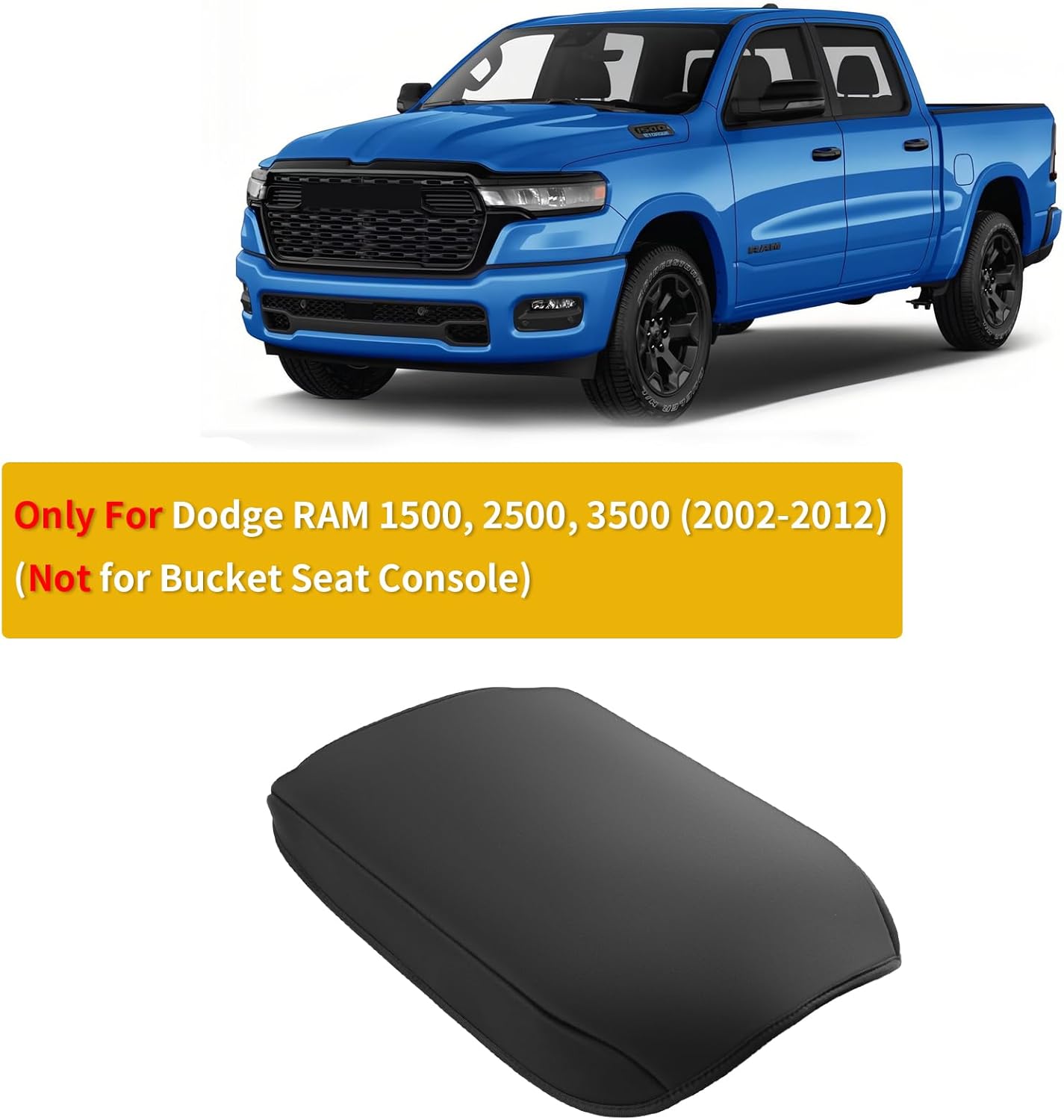 GIANT PANDA Custom Fit Center Console Cover for Dodge RAM 1500 2500 3500 2002 2003 2004 2005 2006 2007 2008 2009 2010 2011 2012 with Jump Seat - Neoprene Armrest Center Cover - Full Protection-Black