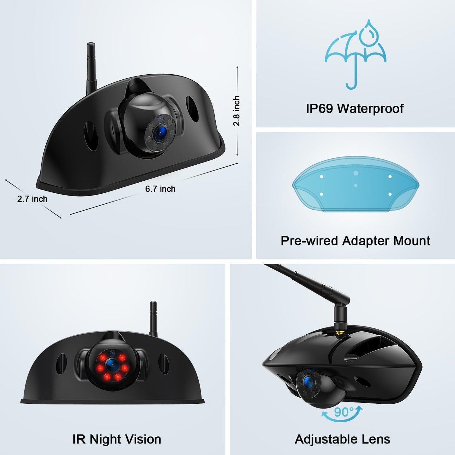 Fookoo 1080P 10" Wireless RV Backup Camera System for Furrion Pre-Wired RV Truck Trailer, 10" HD IPS Monitor & 1 Rear View Camera, IR Night Vision Recording Waterproof Plug and Play - D10Y1