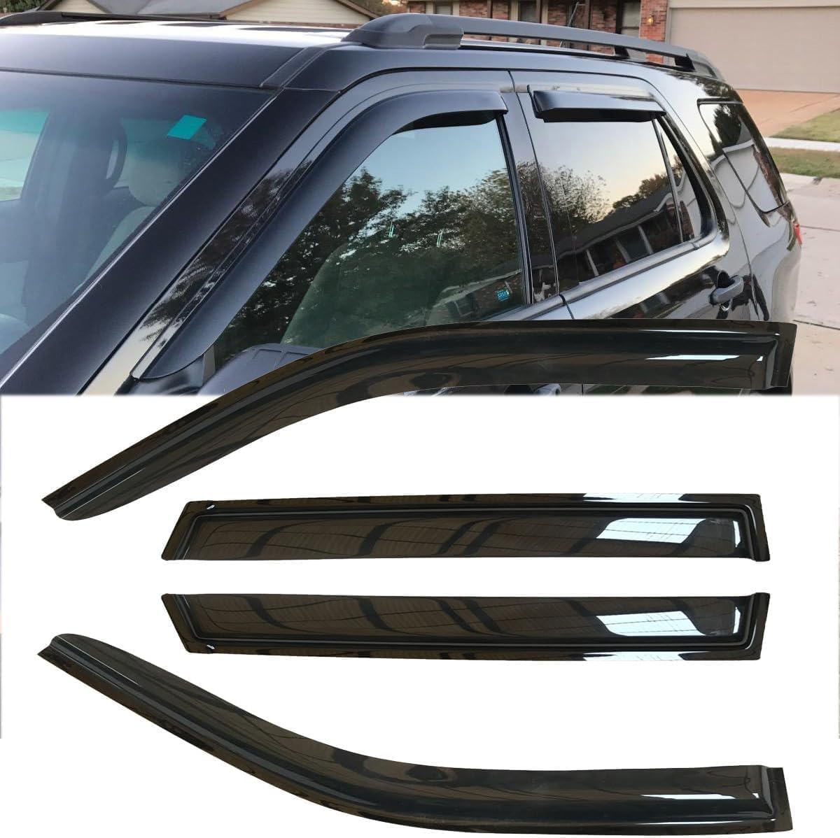 4pcs Outside Mount Style Window Rain Guards Durable Side Wind Deflectors Dark Smoke Nice Vent Window Visors Compatible with 2011-2019 Explorer