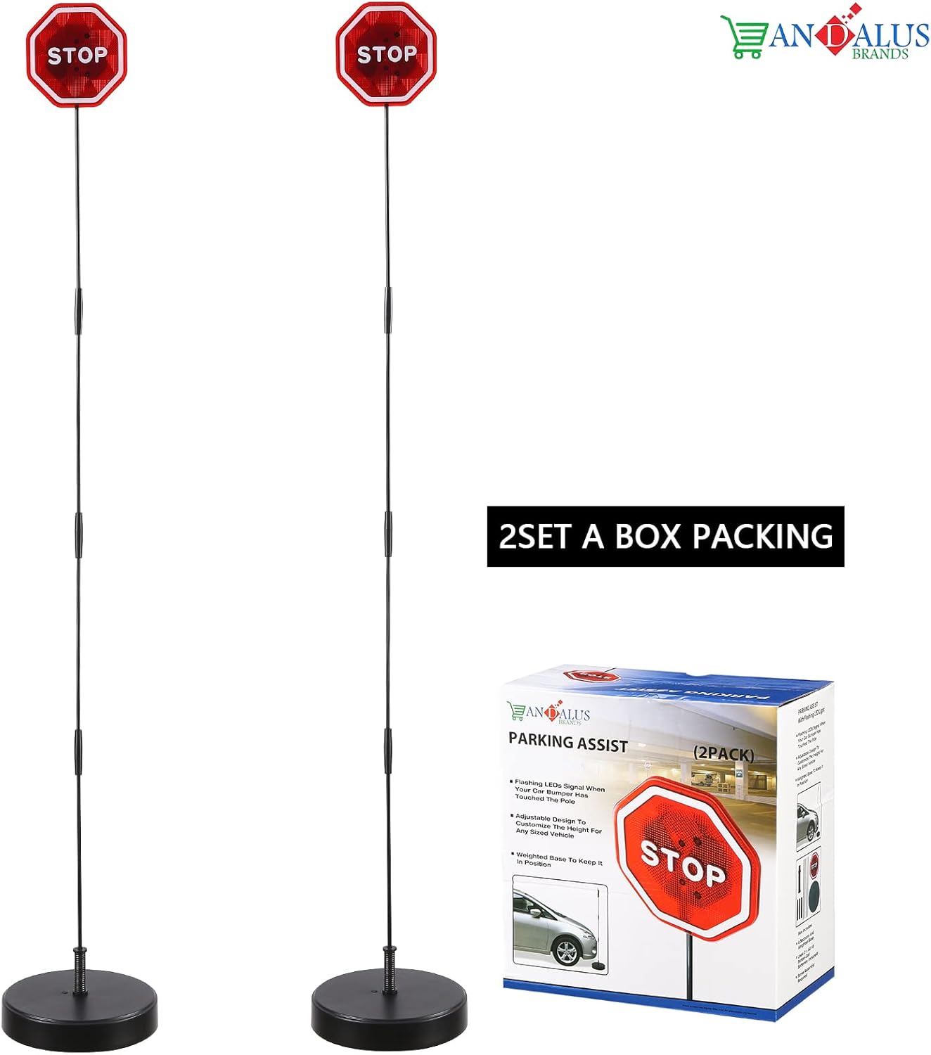 Andalus Brands Flashing LED Stop Sign Garage Parking Assistant System | Bumper Sensor,Red (2 Pack)