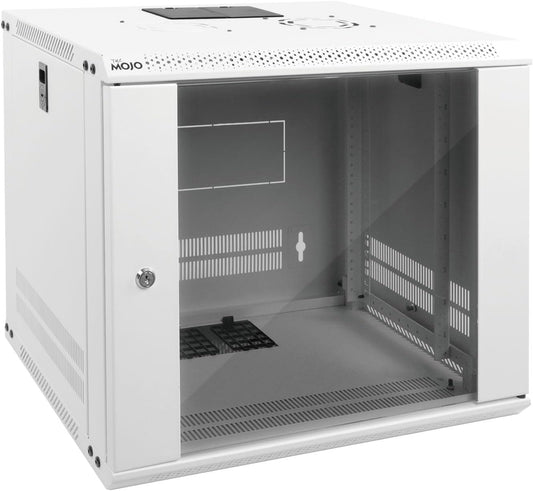 Tecmojo 9U Wall Mount Rack Network Cabinet for 19" IT Equipment,with Lockable Glass Door and Side Panels,Cooling Fan,17.7inch Depth,White,Computer/Electronics Equipment Data Rack