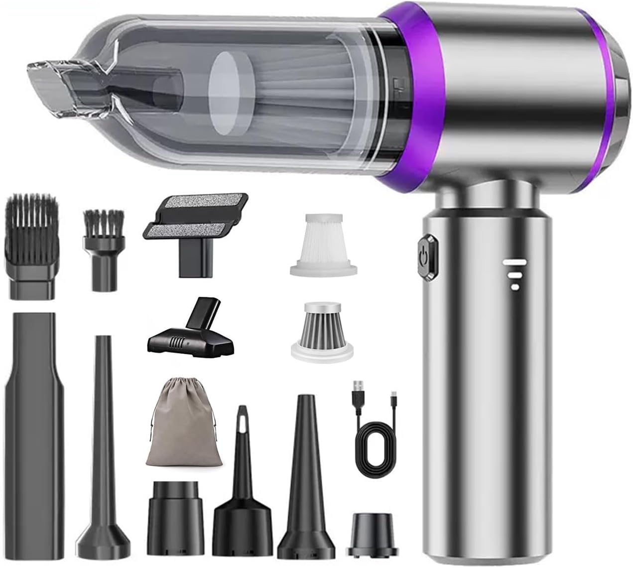 Mini Car Vacuum Cleaner,20000PA 4-in-1 Cordless Handheld Vacuum Cleaner with 6000mAh Battery Brushless Motor Hand Held Vacuum Air Duster & Air Blower & Pump for Car,Office and Home Cleaning