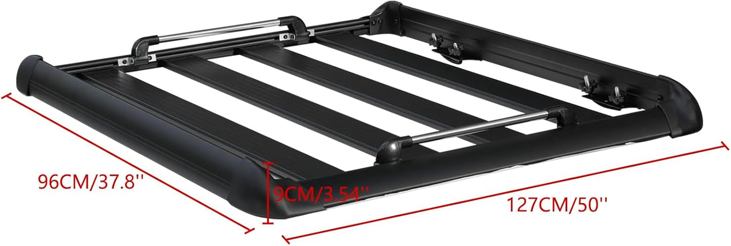AUTOXBERT 50" x37.8" x3.54" Universal Aluminum Roof Rack Rooftop Cargo Carrier Luggage Basket 330LBS Heavy Duty Car Top Luggage Holder or Cars SUVs and Trucks