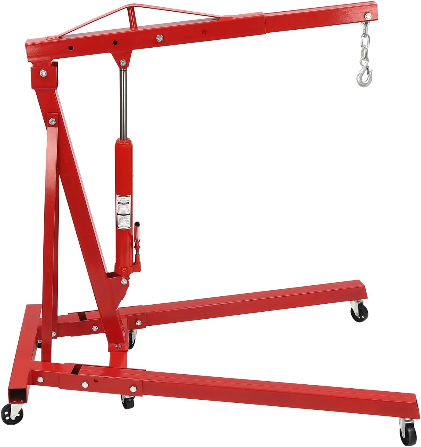 Engine Hoist 2 Ton Folding Engine Lift Folding Cherry 6.89Ft Picker Shop Crane Hoist Lift with 6 Wheels Engine Crane Folding Engine Hoist for Car Fixing Workshops Garages (Red)