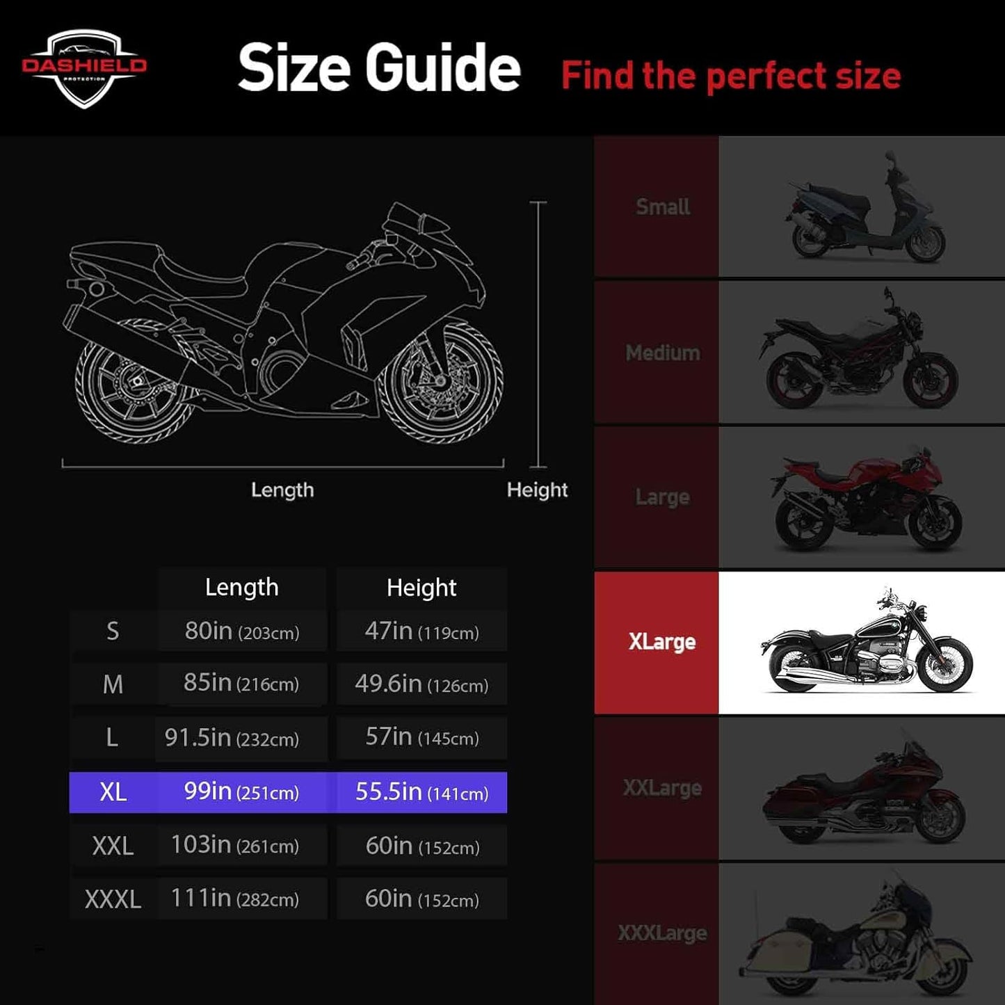 Ultimum Series Motorcycle Cover Waterproof All Weather Protection Universal Heavy Duty Night Reflector with Lock-Holes Compatible with Suzuki Harley Davidson Kawasaki Yamaha Honda Blue XL