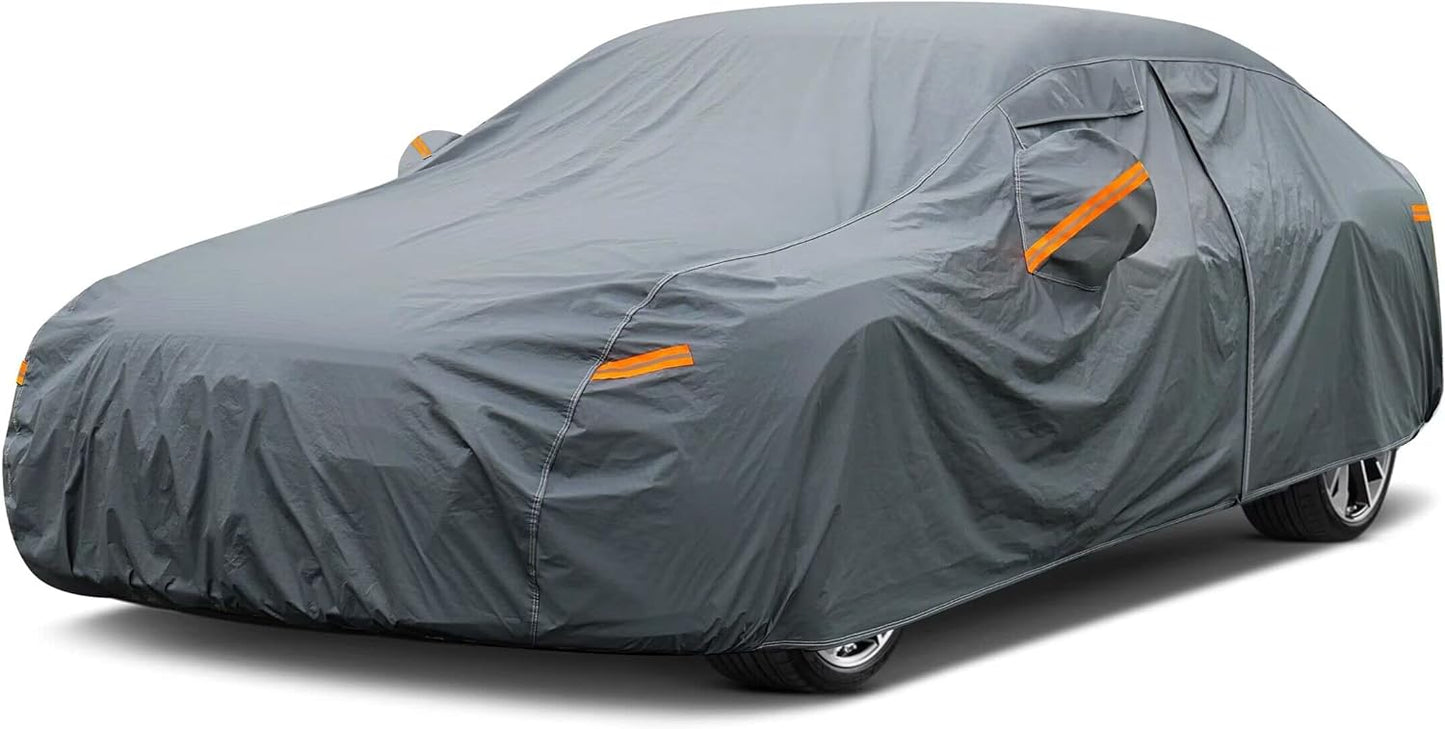 16 Layers Car Cover Waterproof All Weather, Heavy Duty Outdoor Car Cover Universal Fit Sedan Lexus ES350, Tesla Model S, Lincoln MKZ, Toyota Avalon, Jaguar XJ, Ford Taurus, BMW 740i etc.