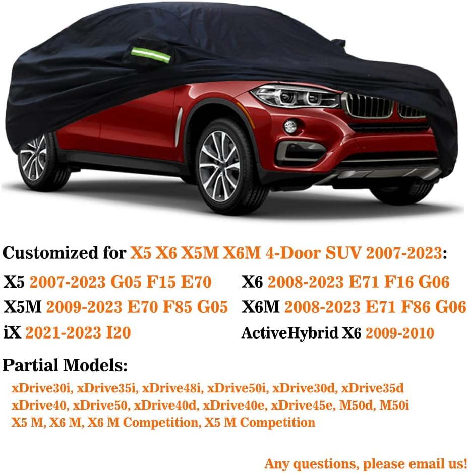 Car Cover Compatible with BMW X5 X5M(2007-2025) X6 X6M(2008-2025), Custom Waterproof All Weather Car Cover with Cotton Lining, Outdoor Rain Cover for X5 X6 F15 G05 F16 G06 F85 F95 F86 F96