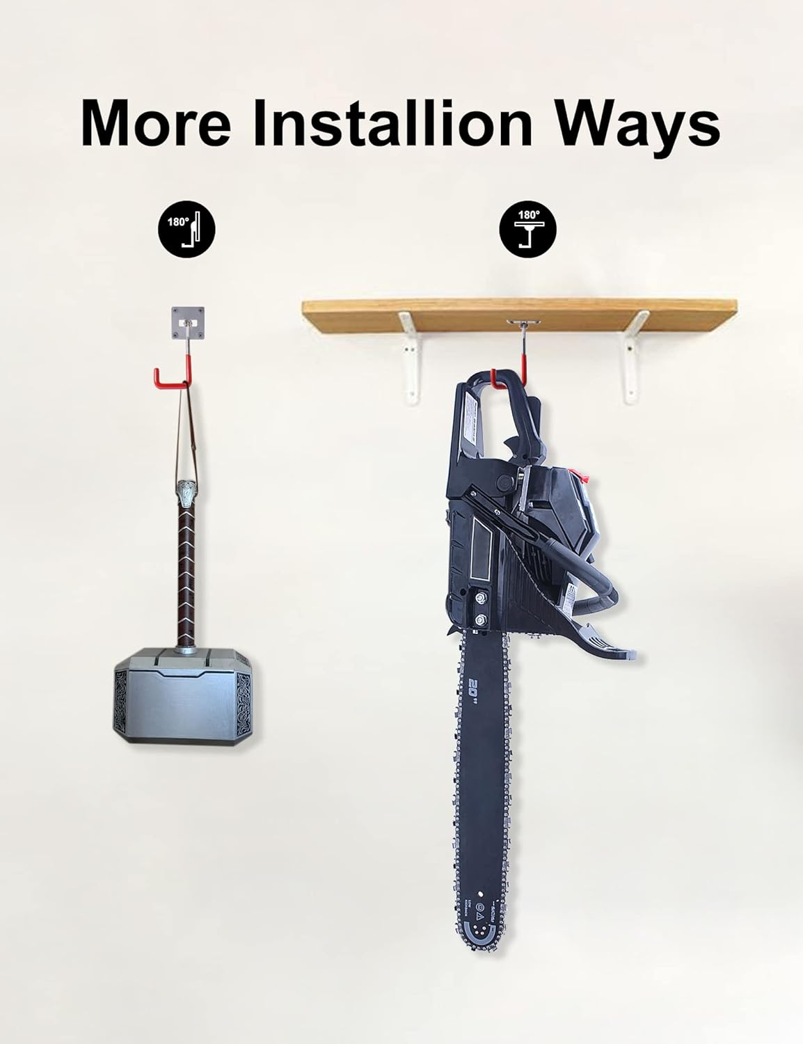 HAISHINE Stainless Steel Heavy-Duty Adjustable Wall Storage Hooks with Anti-Slip Coating for Chainsaws, Bicycle, Garden Tools (Screws and Dowels Included)