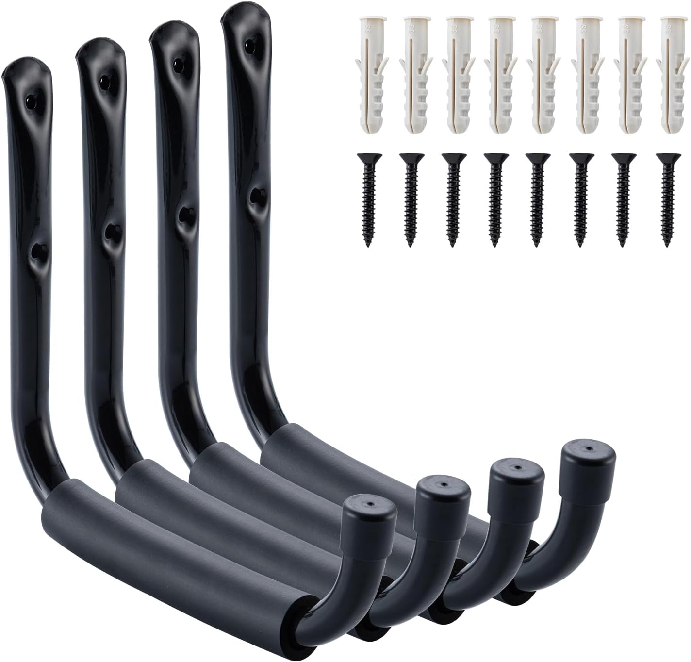HOME MASTER HARDWARE Heavy Duty 9" Jumbo Arm Garage Wall Hooks 4 Pack – 50Lbs Ladder Hangers, Wall Mount Utility Storage for Bikes, Folding Chairs, Kayaks & Bulk Items