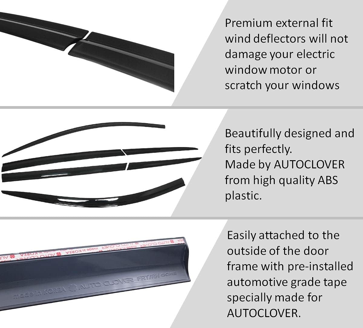 AUTOCLOVER Tape-On Rain Guards Window Visors 6 Pcs Set for Honda Civic Sedan 4dr 2016 2017 2018 2019 2020 2021 / Window Deflectors, Out-Channel Vent Shades (Smoked)