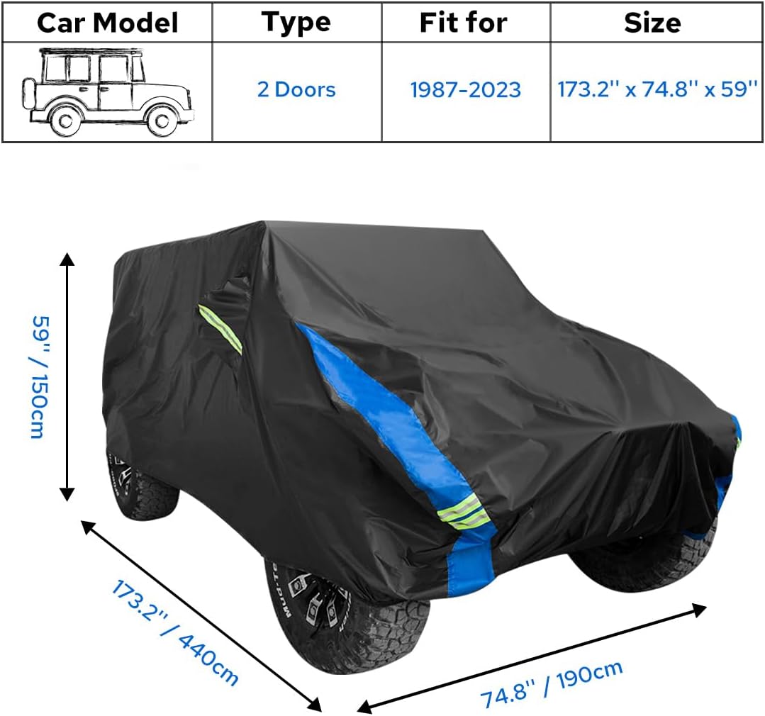 Avecrew for Jeep Wrangler Cover Waterproof 2 Door, All Weather for Jeep Rain Cover for Automobiles, Outdoor Full Exterior for Jeep Covers Fits JK JL TJ YJ CJ