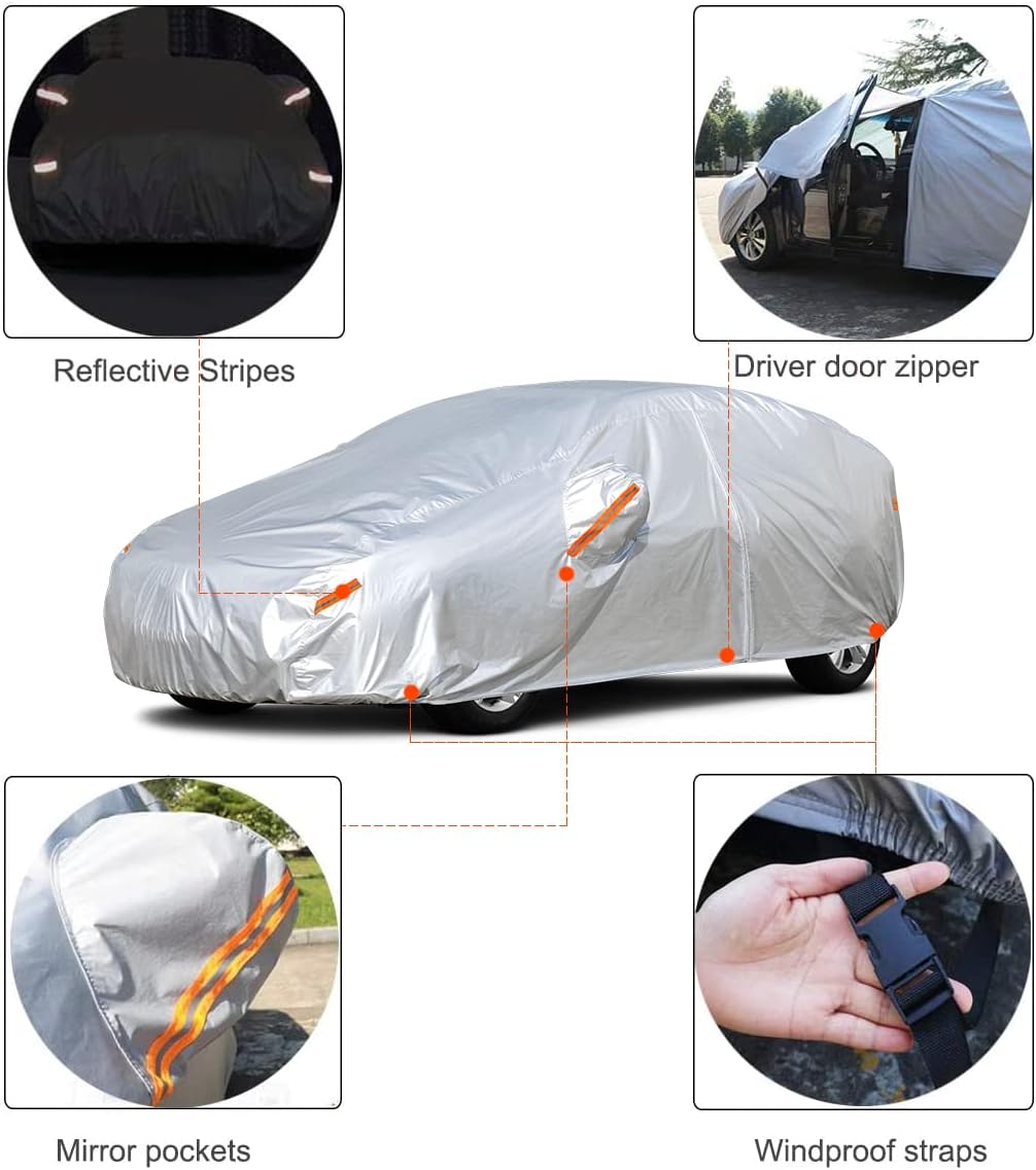 Kayme Car Covers for Automobiles Waterproof All Weather Sun Uv Rain Protection with Zipper Mirror Pocket, Suitable for Audi A4 Avant, Volvo V50 V60 V70, etc. Fit Station Wagon (178 to 190 Inch) 2XL