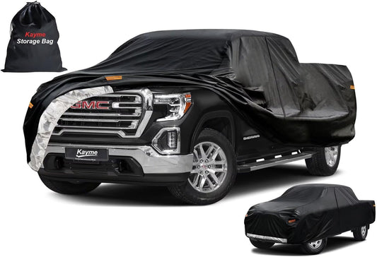 Kayme Truck Cover Custom Fit GMC Sierra(1988-2007) Extended Cab Short Bed. Full Exterior Heavy Duty Outdoor Pickup Truck Car Cover Waterproof All Weather.Car Tarp for Wind Sun Dust Protection.Black