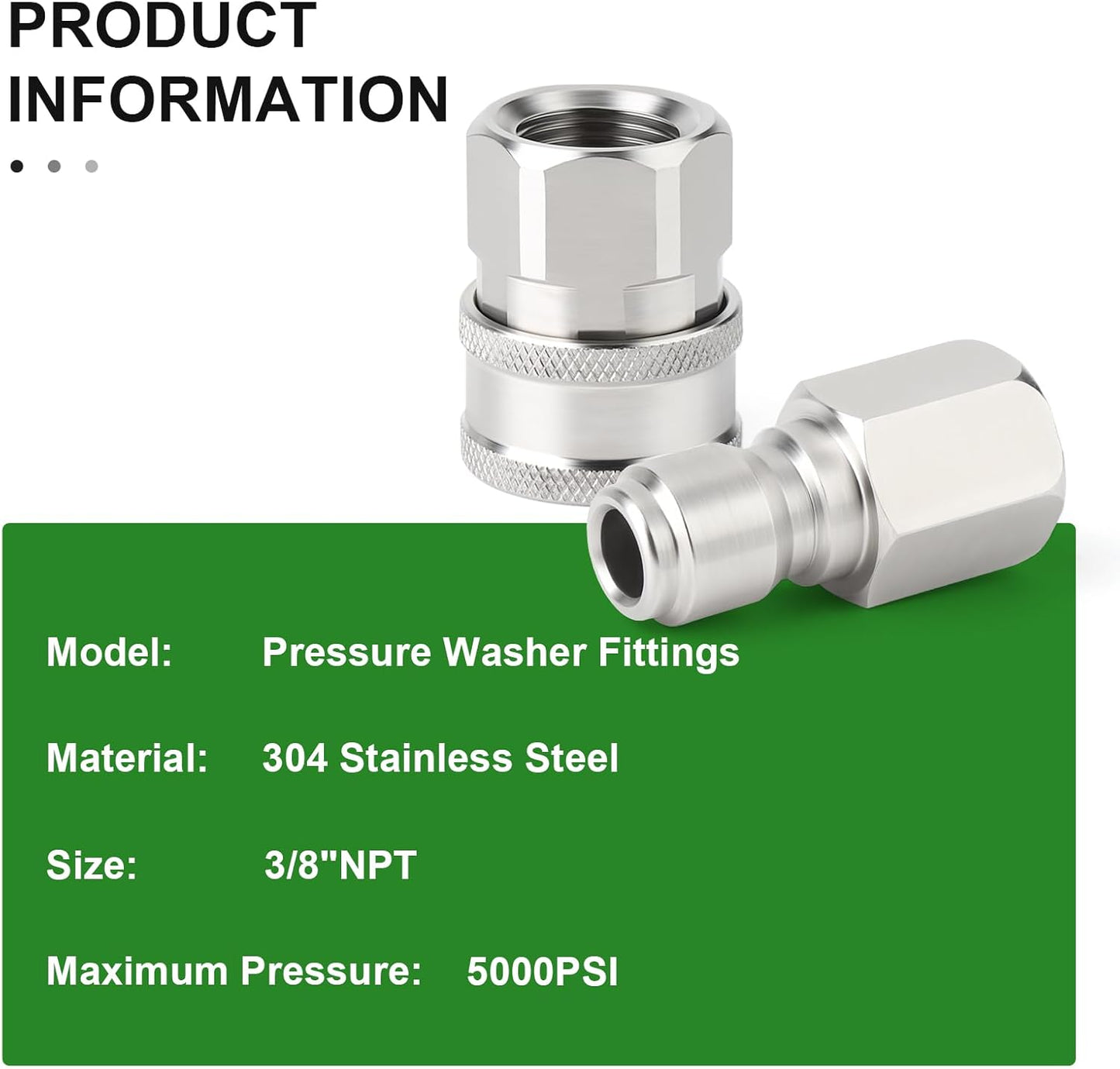 TAISHER 4PCS 304 Stainless Steel Pressure Washer Adapter Kit, Quick Connect Fittings，3/8" Female