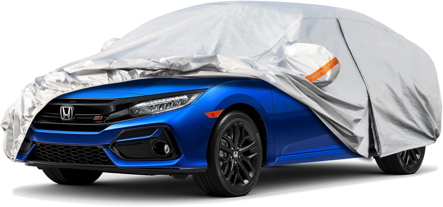 Kayme 6 Layers Car Cover Custom Fit for Honda Civic Sedan/Coupe (1991-2025) Outdoor Waterproof All Weather for Automobiles, Full Cover Rain Sun UV Protection with Zipper Cotton