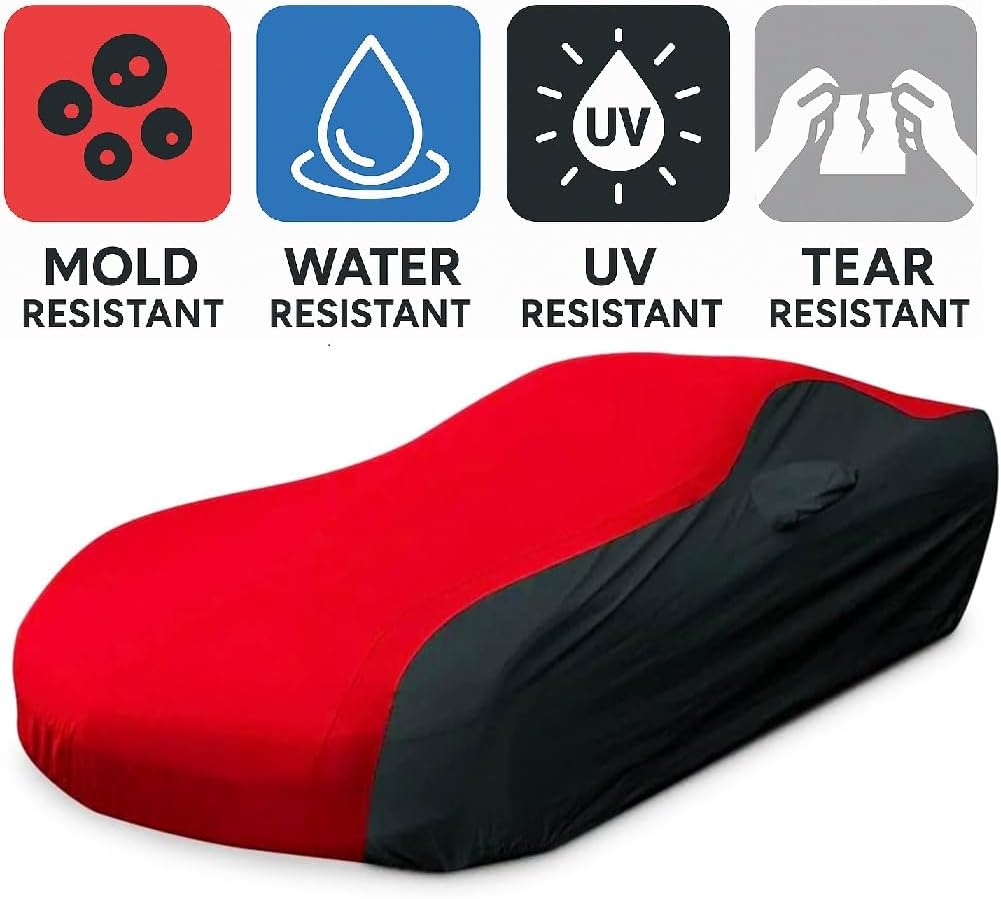 C5 Corvette Car Cover - Custom Fit Outdoor/Indoor Protection Ultraguard Plus 300 Denier Water Resistant - High End Fit for 1997-2004 C5, Z06, Convertible, Hardtop Corvettes (Red/Black)