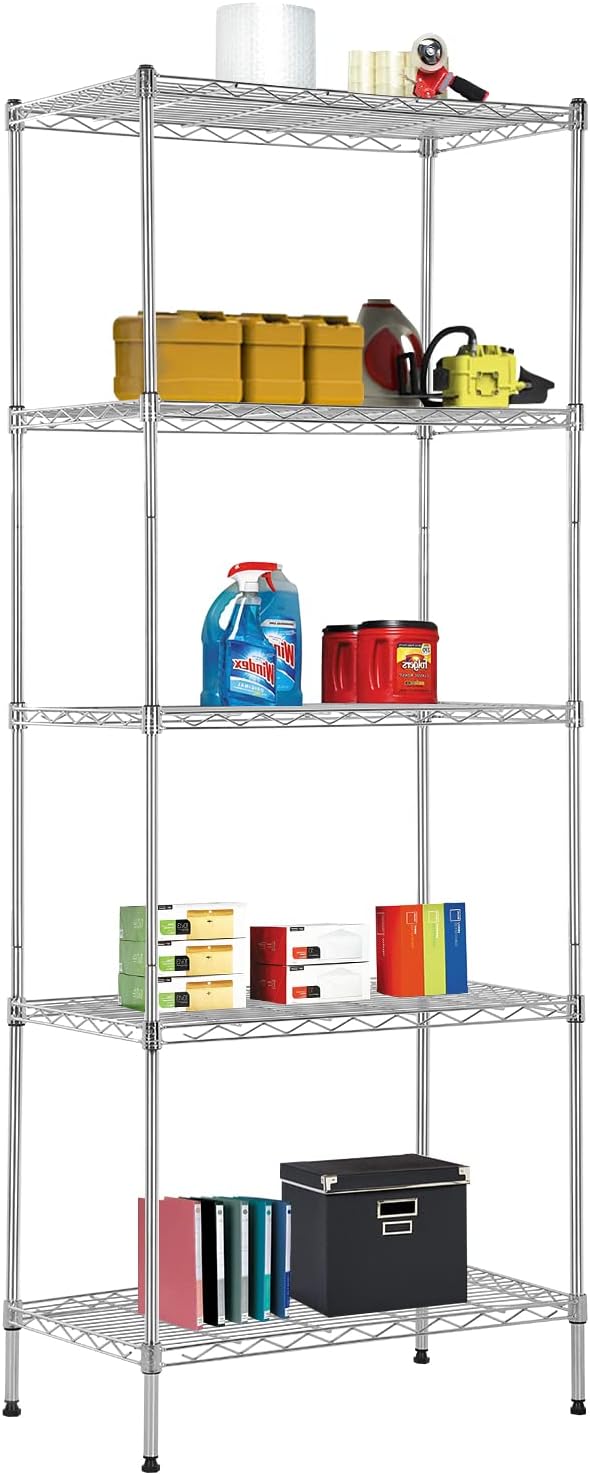 Wire Shelving Unit Metal Shelf Organizer Heavy Duty Wire Rack Storage Unit Rack Utility for Bathroom Office Kitchen (Chrome, 14" D x 24" W x 60" H)