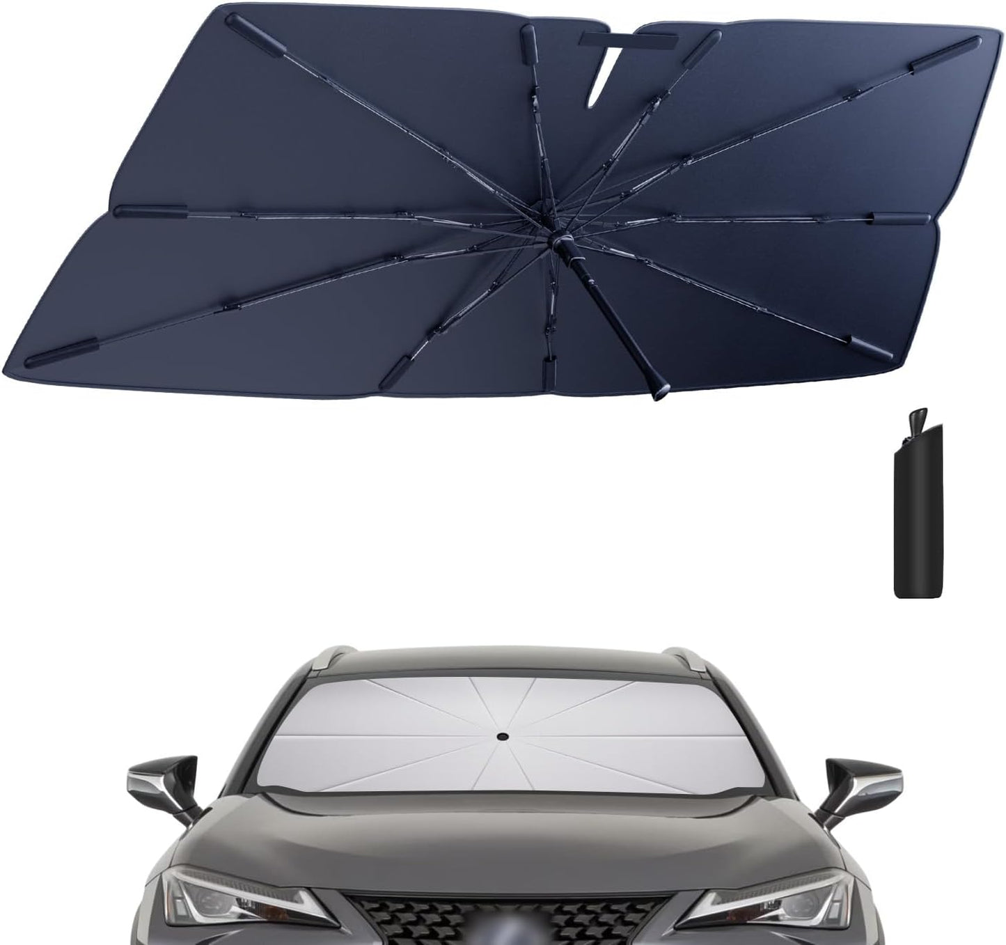Windshield Sun Shade Umbrella Compatible with 2019-2025 Lexus UX Accessories: Custom Fit 210T Silver, Foldable Sunshade Front Window Sun Visor, Blocks UV Rays, Keeps Car Cool for 200/250h/Premium