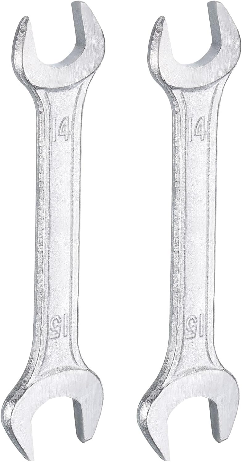 HARFINGTON 2pcs Double Open End Wrench 14mm x 15mm Metric 15 Degree Offset Angle Small Flat Head Wrench Galvanizing Open Ended Spanner for Automotive Repair Furniture Assembly
