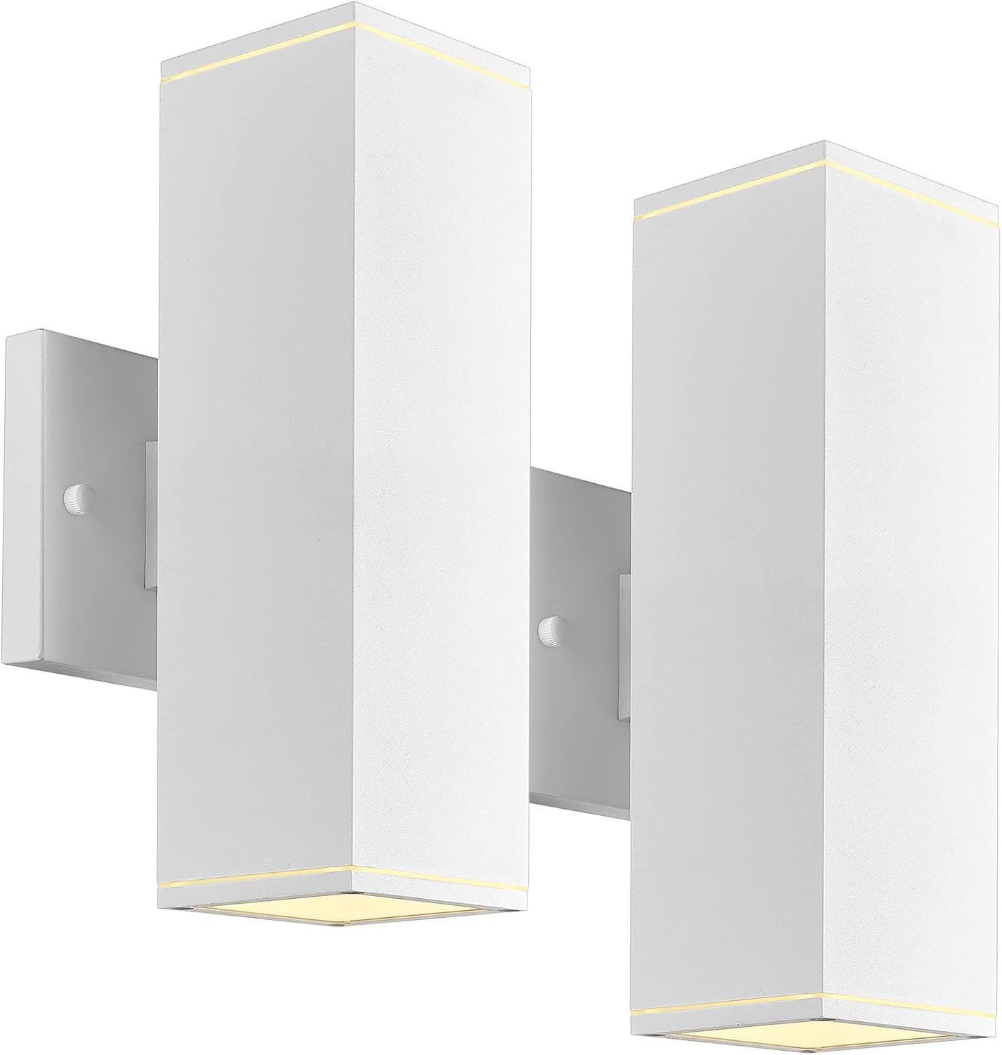 Ken & Ricky Outdoor Wall Lights, Modern Exterior Up and Down Wall Sconces, Square Porch Lights Outdoor Wall with Sanded White Finish - 2 Pack