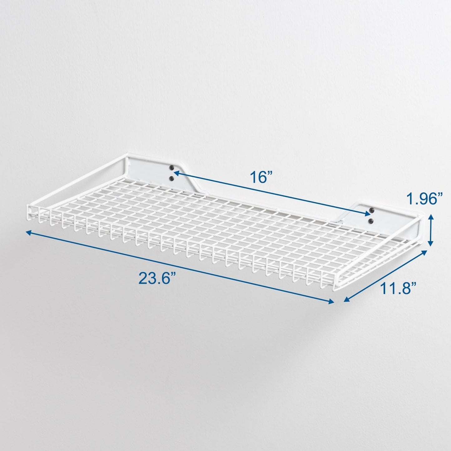 Wallmaster Heavy Duty Garage Wall Shelving 2 Pack 23.6"x11.8" Metal Wire Shelves Wall Mount Mesh Storage Rack for Garage, Office, Basement and Kithcen, max Load 65 lbs (White)