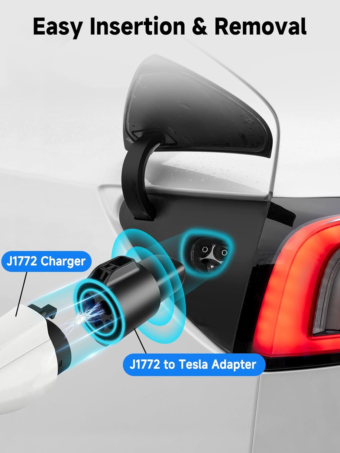J1772 to Tesla Charging Adapter, 80A/250V Fast Charging, Compatible with Tesla Model 3/Y/S/X/Cybertruck, SAE J1772 EV Adapter for Tesla Cars Only, Easy Setup and Safety Certified
