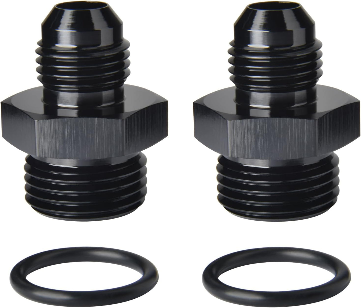 4AN Male Flare to 6AN ORB O-ring Boss Fuel Pump Rail Adapter Fitting Aluminum Black, Pack of 2