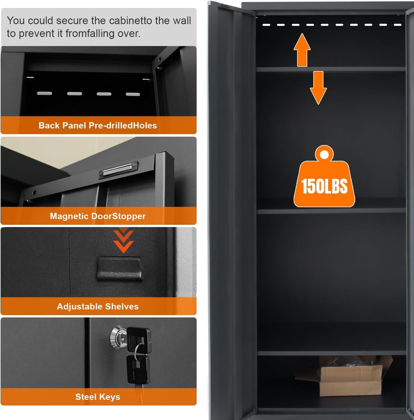 Garage Storage Cabinet System 9-Pcs Workshop Set Garage Cabinets and Storage System with Steel Cabinet Drawers, Rolling Chest, Workbench, Pegboard for Garage Tool Organization, Black and Grey