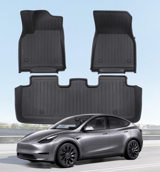 Floor Mats Fits for Tesla Model Y 5-Seat 2024-2020 - Custom Fit All Weather Front & Rear Row TPE Car Mats Floor Liners, 3-Piece (Not Fit 7-Seat)
