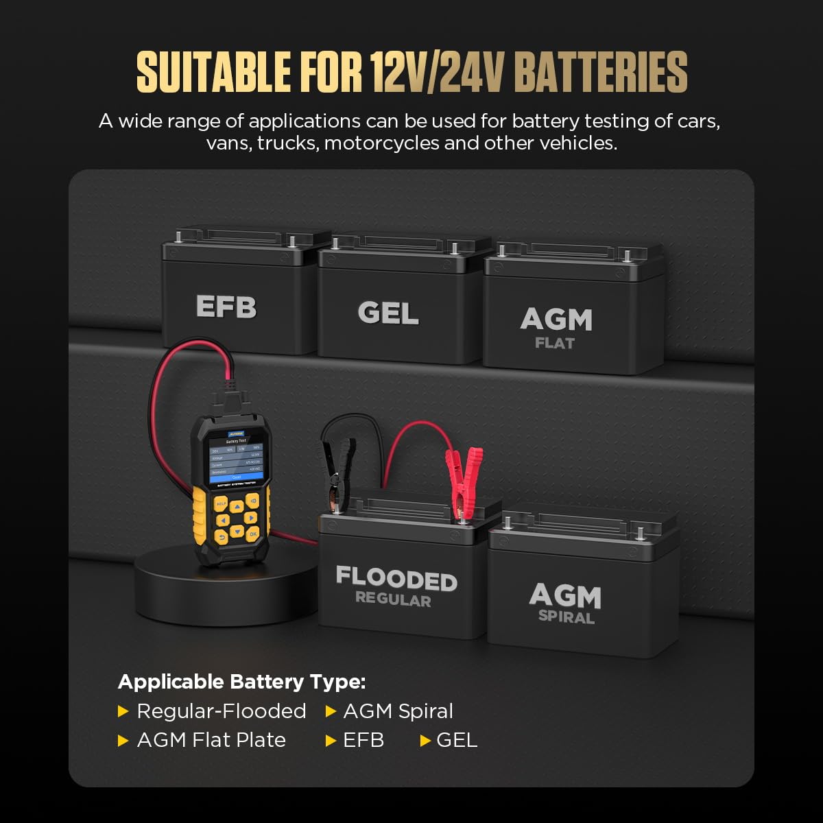 Automotive Battery Load Tester 12V/24V 100-2400 CCA Car Battery Analyzer Charging Cranking System Tester for Heavy Duty Trucks Motorcycle ATV SUV Boat Yacht