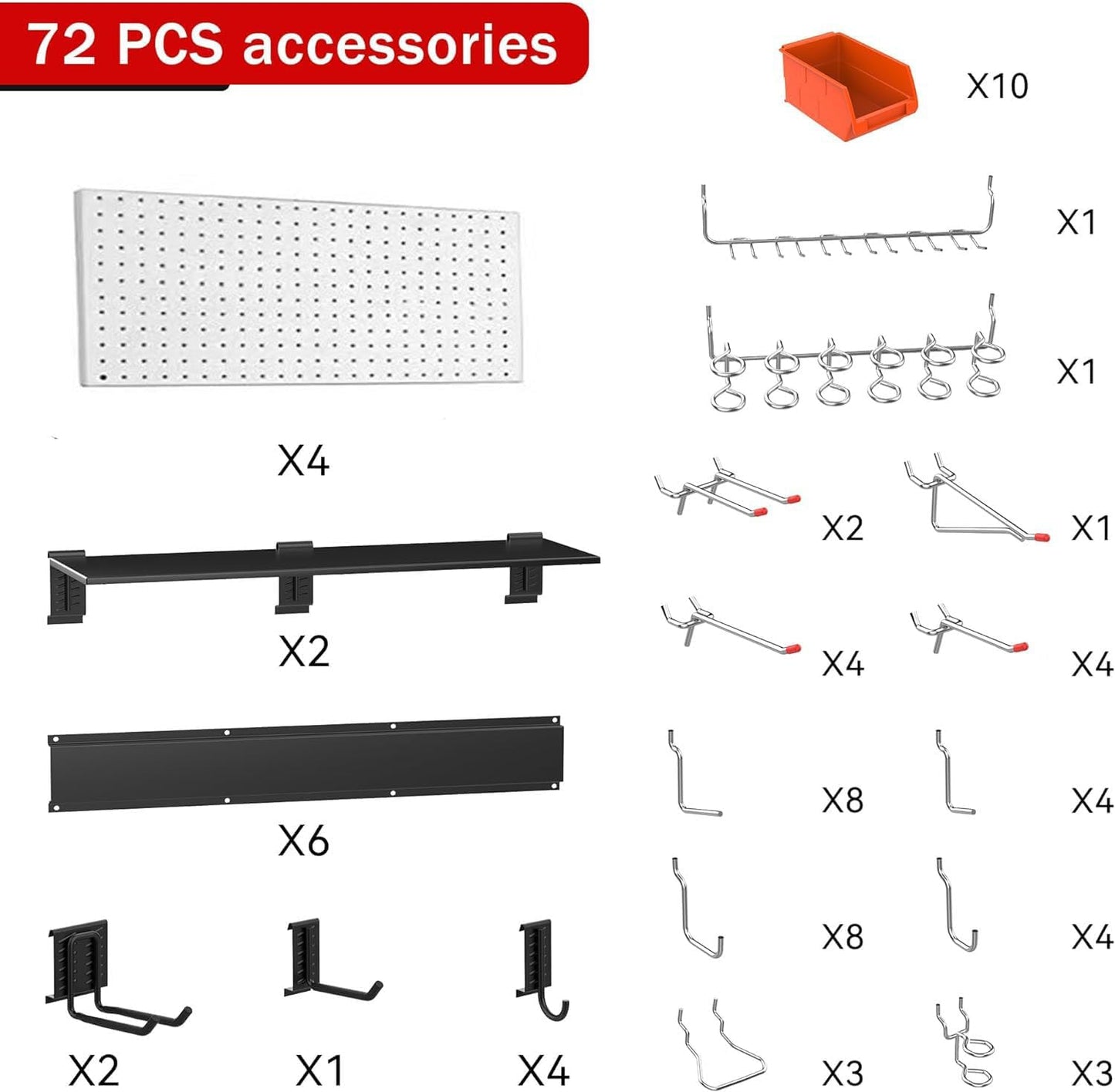 Ultrawall Pegboard Wall Organizer, 48X 36 inch Garage Storage Pegboard with Hooks Storage Bins Tool Board Panel Tool Organizer, 72pcs