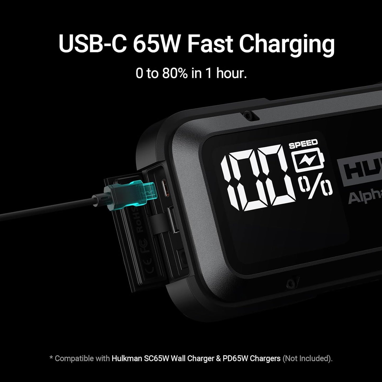 Hulkman Alpha Pro Solid Black, 2000A 74Wh Car Jump Starter Portable, High-Capacity Battery Booster & Jumper Cables, 3.3" Display Jump Box, PD65W in&Out, 12V Battery Pack for 8.5L Gas/6.0L Diesel